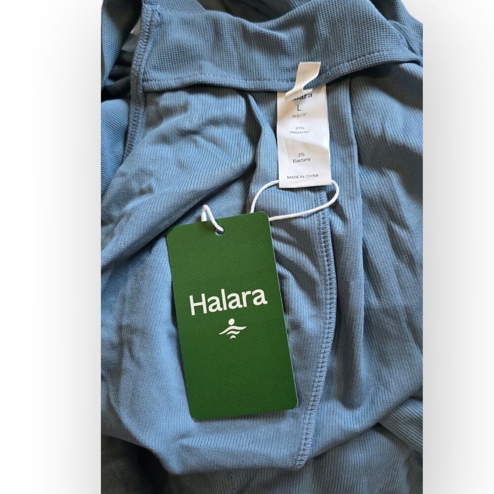 Halara Waffle Wide Leg Overalls Blue Pocket Jumpsuit L Casual Minimalist Lounge - Picture 7 of 11